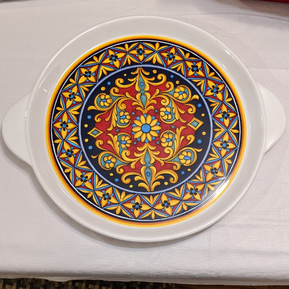 Floral Platter Italian Round Ceramic Serving Platter Handles Nova Deruta Large